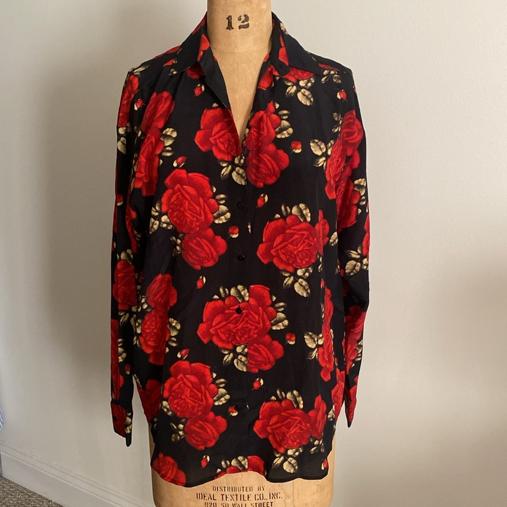 Kooples Red Rose Floral Button-Up Shirt